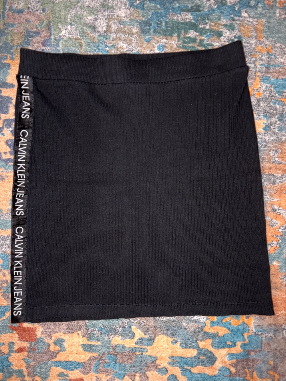Calvin Klein Jeans Black Ribbed Logo-Trim Mini Skirt